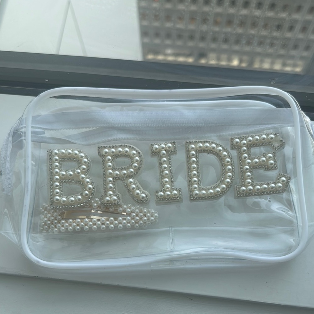 Clear Bride Cosmetic Bag with Pearl Accents